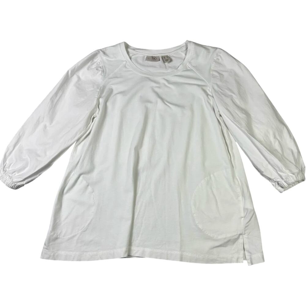 LOGO Lori Goldstein White Knit Top Womens Small Cottagecore Costal Prep
